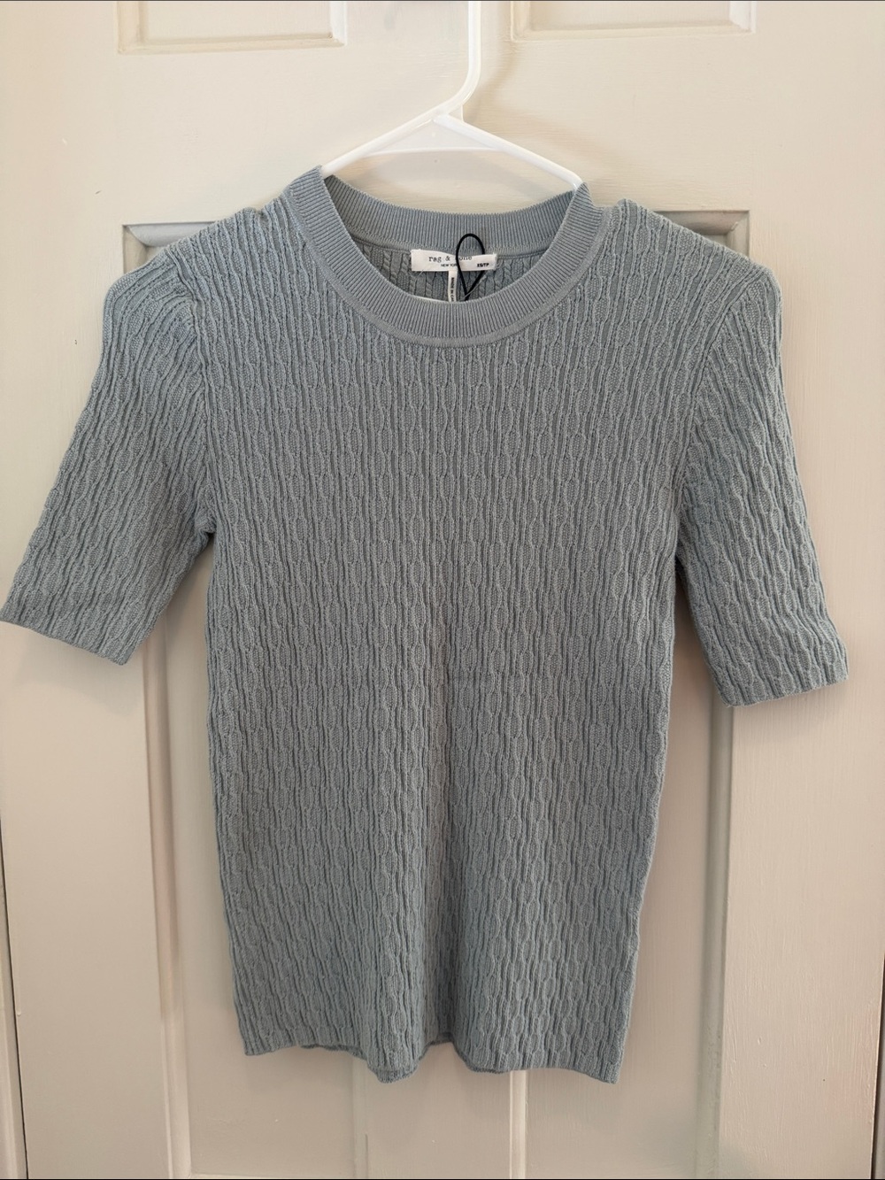 NWT rag & bone Light Blue Cable-Knit Short Sleeve Sweater